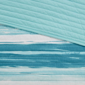 6 Piece Printed Quilt Set with Throw Pillows Aqua Full/Queen