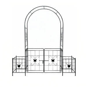 Garden Arch Arbor Trellis for Climbing Plants with Gate, Durable Metal Garden Arch Outdoor Wedding Arch, for Wedding Ceremony Party Plant Climbing Rose Vines Lawn Courtyard Patio Black, 7.15ft