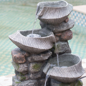Indoor Outdoor Stone Water Fountain - 4 Tier Polyresin with LED Light