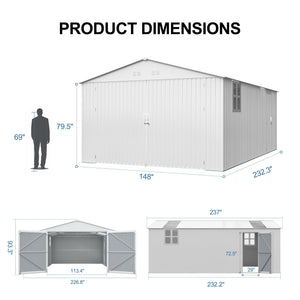 Outdoor Storage Shed 20x13 FT - Metal Garden Utility Shed