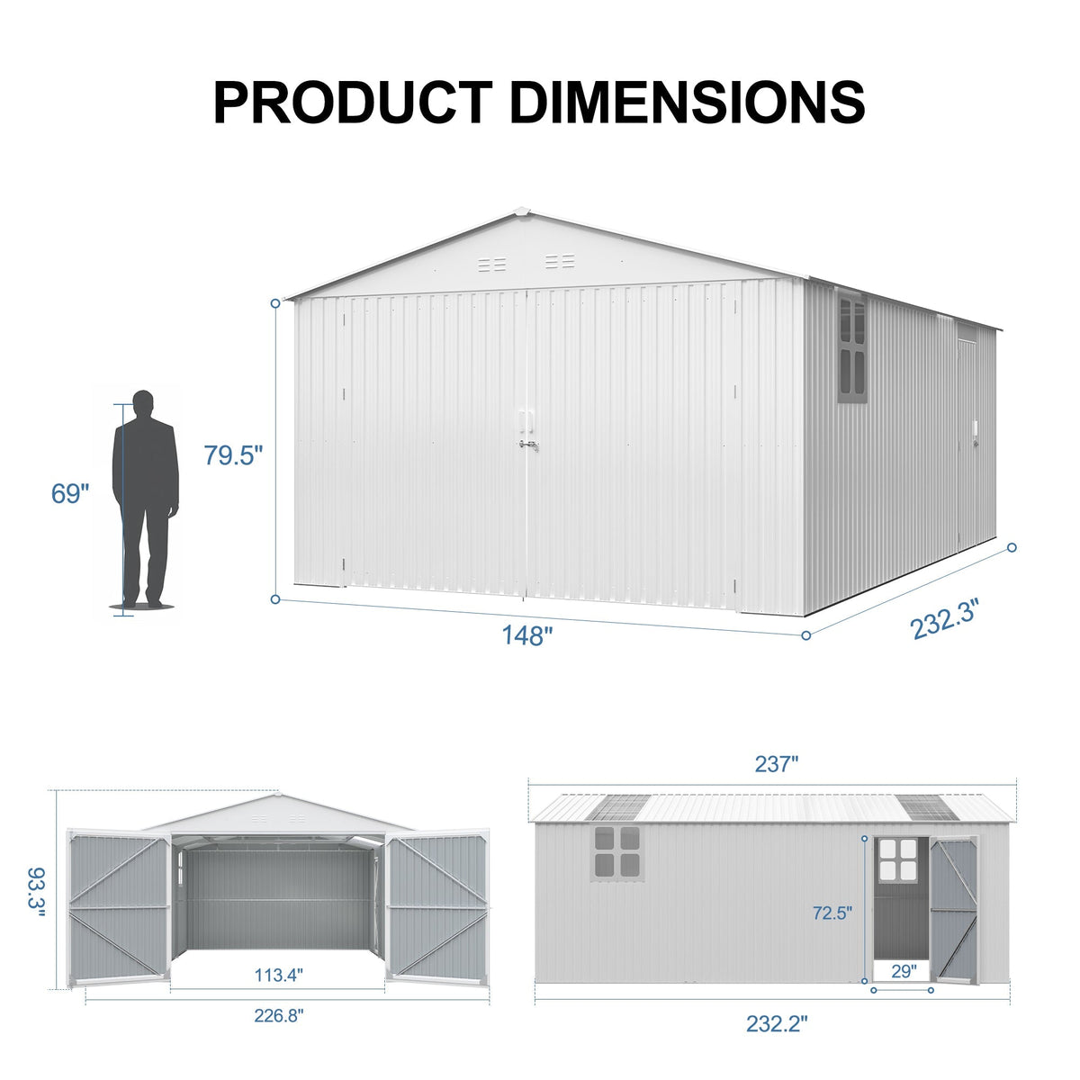 Outdoor Storage Shed 20x13 FT - Metal Garden Utility Shed