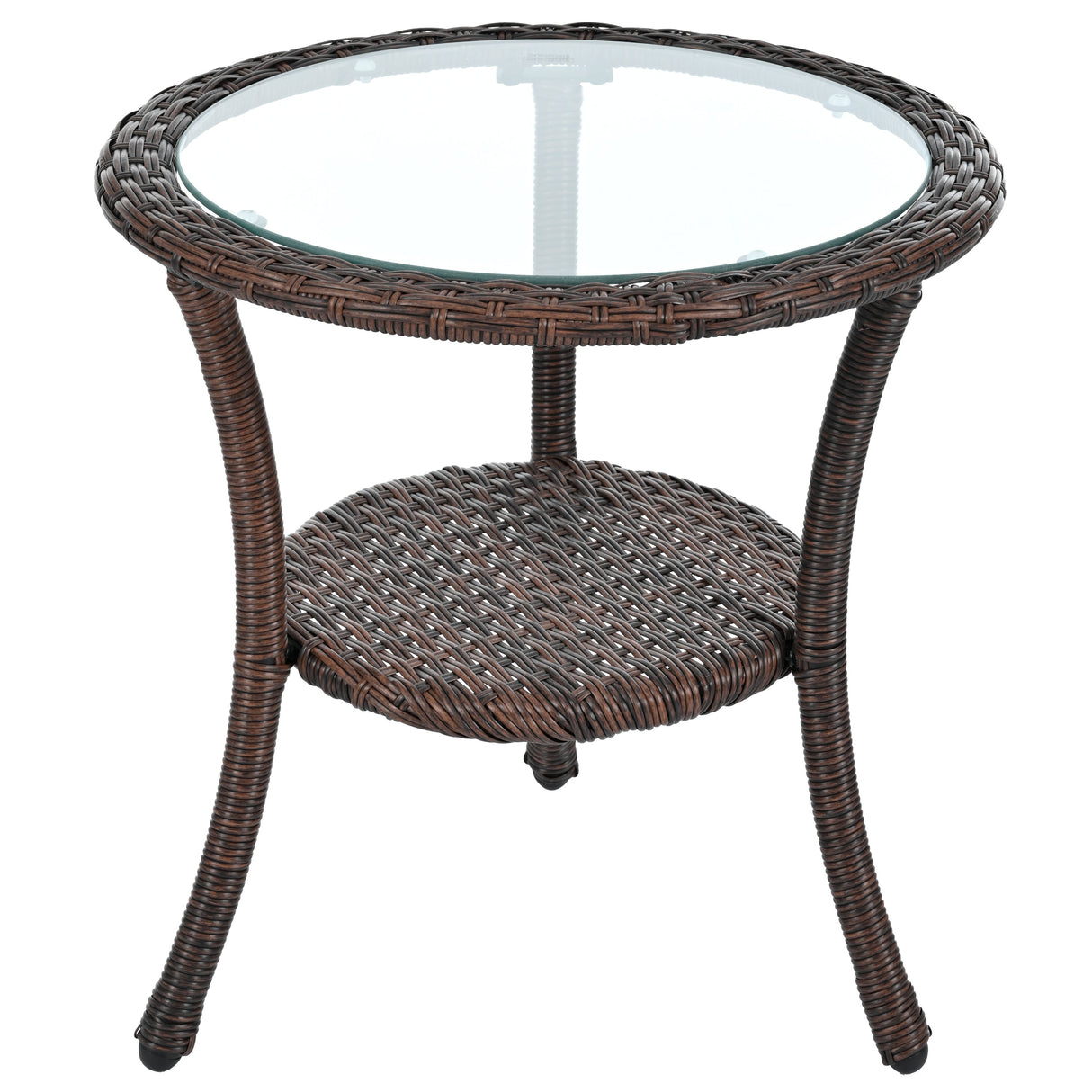 U_STYLE Outdoor Leisure Set, 2 Rattan Single Chairs with Glass Round Table