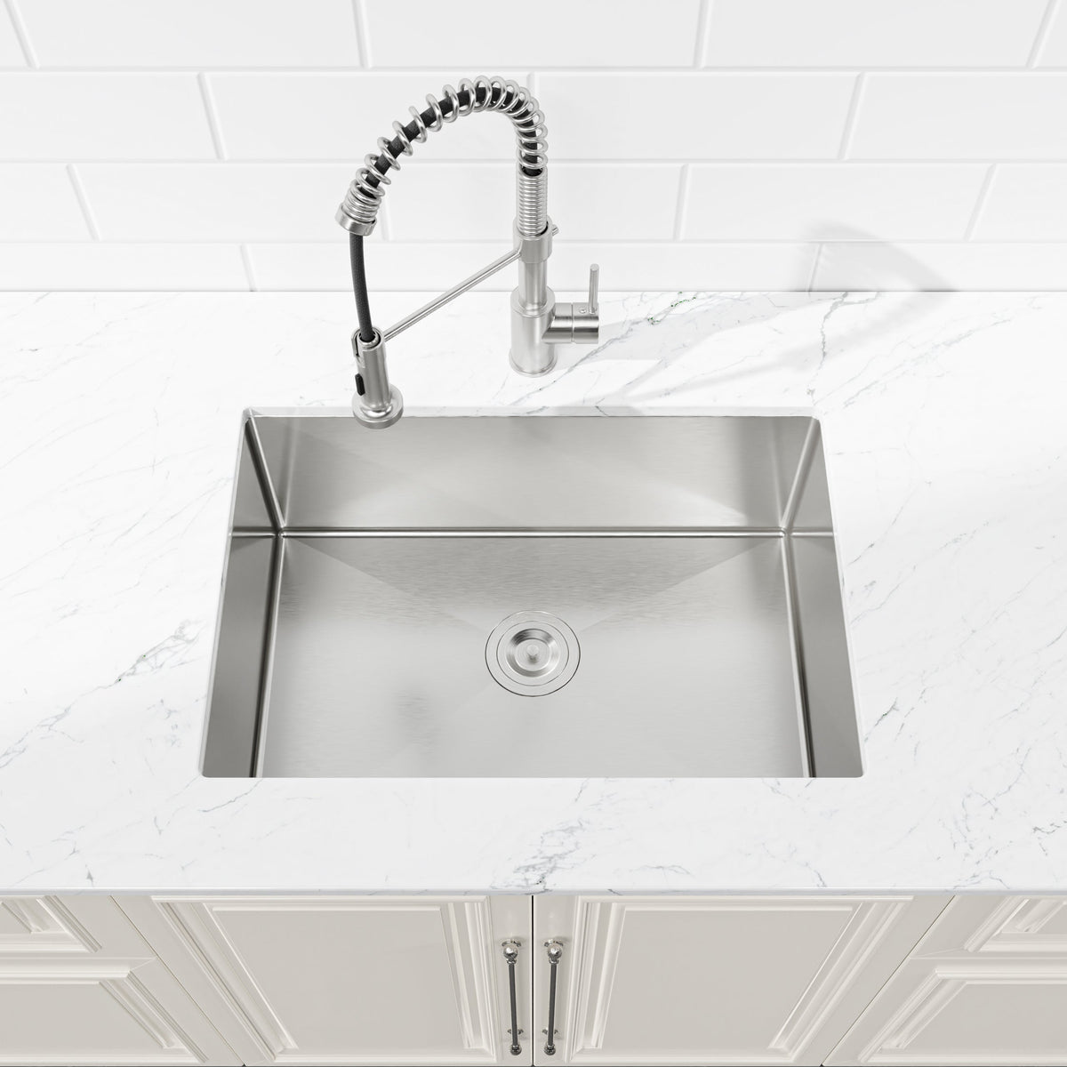 Stainless Steel Kitchen Sink, 27″x19″ Single Bowl, Undermount Handmade Sink in Brushed Nickel
