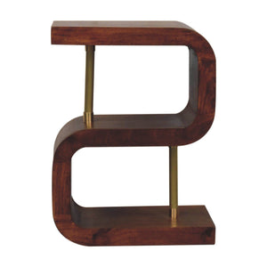 S Curve Brass Bedside Table - Dark Brown