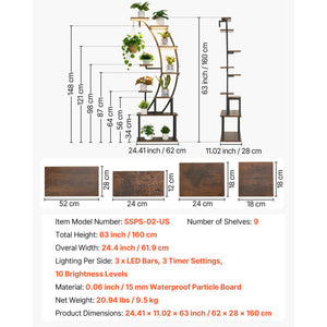 63 in Tall Indoor Plant Stand with Grow Lights