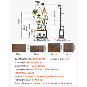 63 in Tall Indoor Plant Stand with Grow Lights