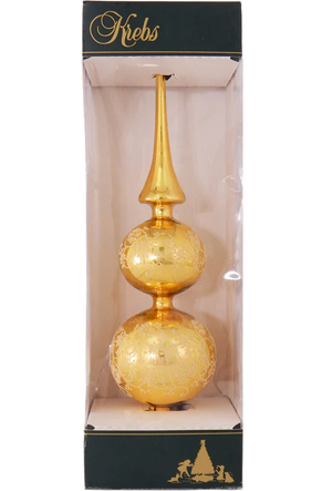 Glass 13 Inch Treetop Finial - Shiney Gold with Glitterlace