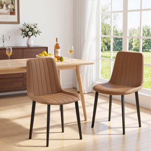 Brown PU Leather Dining Chair with Metal Legs - Set of 4