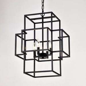 4 Light Metal Lantern Tiered Pendant Hanging Light Fixtures, Industrial Farmhouse Adjustable Height Chandeliers For Dining Room Hallway Foyer Entryway (E12 Bulbs Not Included)
