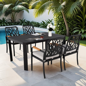 5PC Outdoor Patio Aluminum Dining Set with Cushions - Bourbon Brown