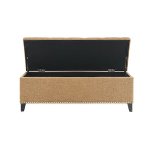 Button Tufted Storage Ottoman, Living Room Bench With Safety Close Hinge - Brown