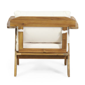 Outdoor Acacia Wood Club Chairs With Cushions (Set of 2) - Teak / Beige
