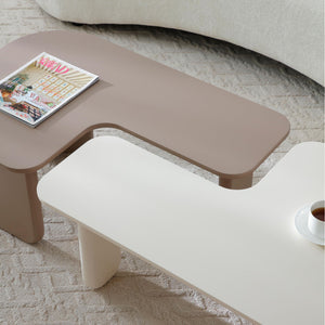 2 Pieces Modular Coffee Table Set, Free Combination - Khaki / White