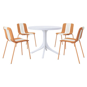 4 Piece Set Of Modern Striped Color Blocking Single Chairs With Round Table