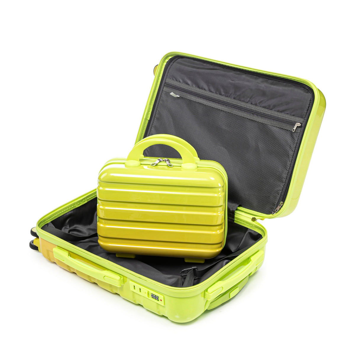 2-Piece Polycarbonate Spinner Wheel Luggage Set with Lock - Green & Yellow