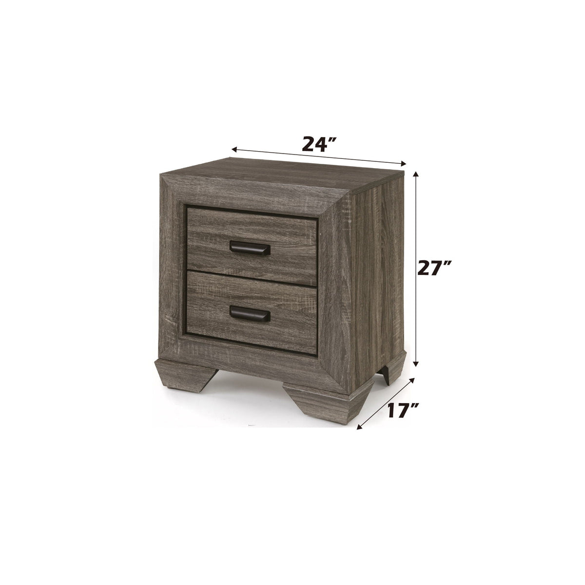 Weathered Grain Nightstand with Two Spacious Drawers - Gray