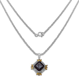 6.27 Carat Genuine Smoky Quartz, Citrine & White Topaz .925 Sterling Silver Pendant