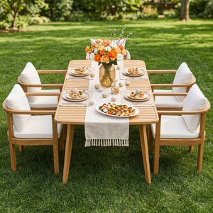 Outdoor Dining Chair Set of 4 with Curved Acacia Wood Arms