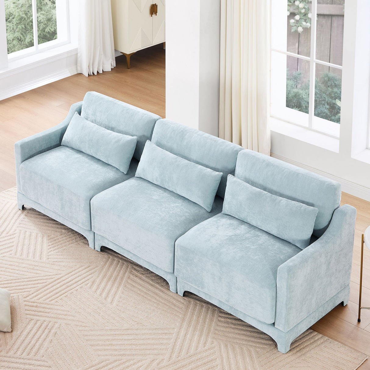 Elegant Sofa With Ergonomic Design And Lumbar Pillows
