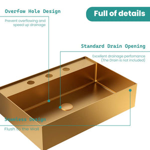 20"x14" Integrated Brushed Gold Stainless Steel Sink