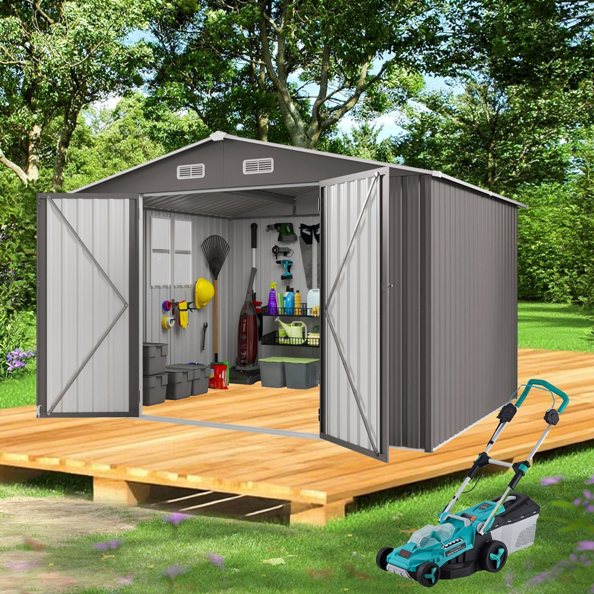 Large Outdoor Storage Shed with Lockable Door and Air Vent - Dark Gray