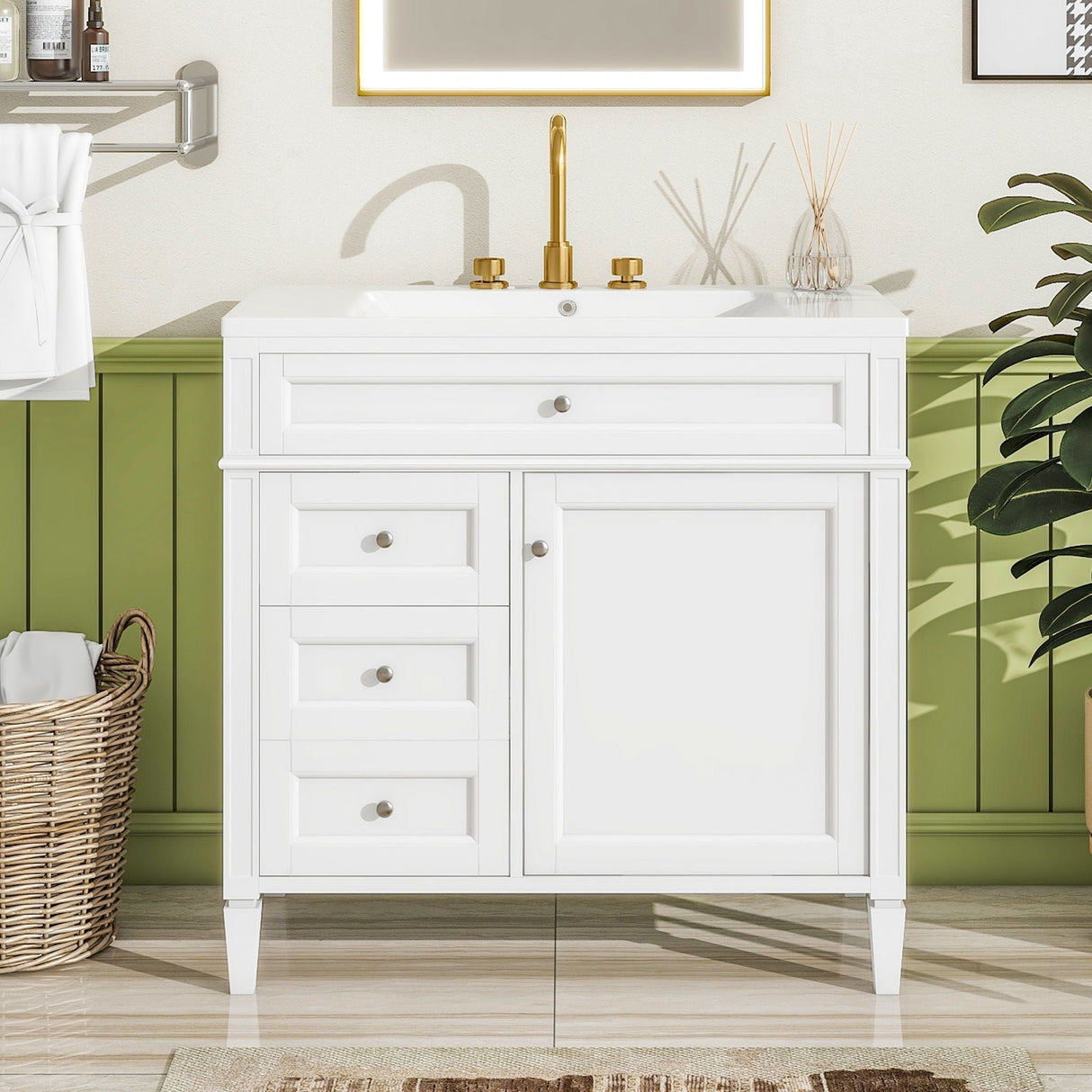 Bathroom Vanity With Top Sink, 2 Drawers and Tip Out Drawer