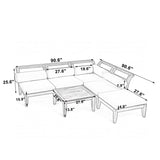 6 Piece Acacia Wood Outdoor Modular Sectional with Daybed and Tea Table