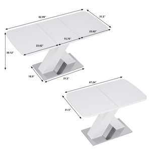 Rectangle Dining Table, Stretchable, X Shape Legs - White
