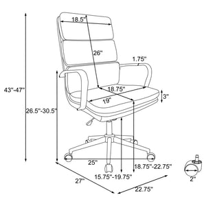 Upholstered Office Chair With Caster Wheels, Adjustable Height