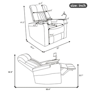 Premium Power Recliner & Storage Arms, Cupholders, Swivel Tray Table And Cell Phone Stand - Black