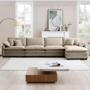 Modern Corduroy Upholstered 4-Seater Sofa with Footstool