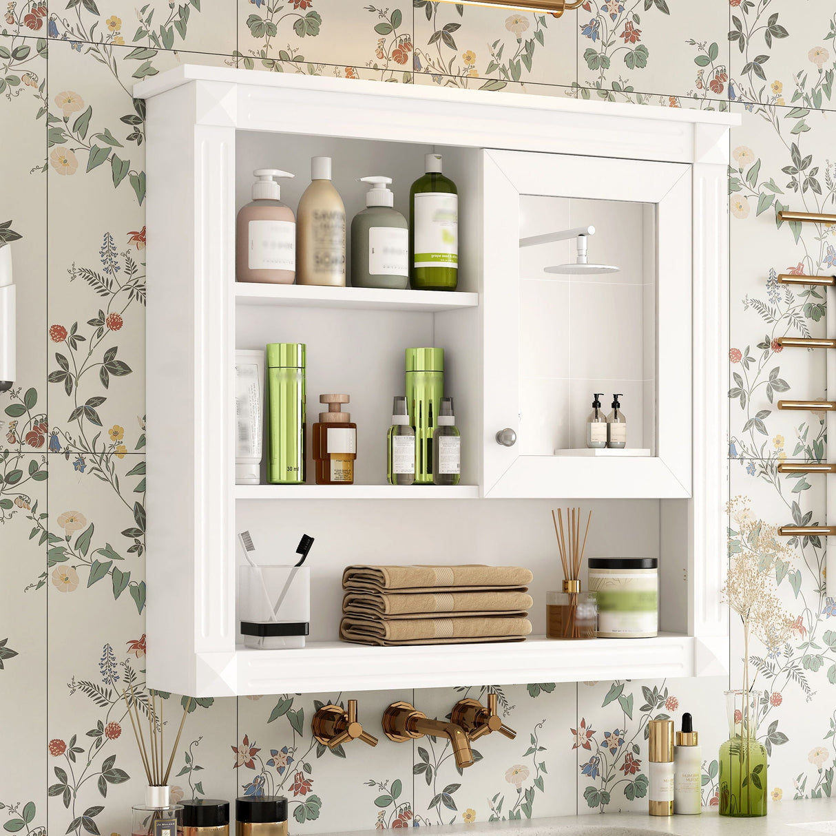 Wall-Mounted Bathroom Cabinet with Mirror and Adjustable Shelves