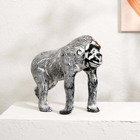 Decorative-Gorilla-Aluminum-Animal-Sculpture-with-Blackwash-Finish,-15.5x6x12.5'--Unique-Table-Décor-Figurine-