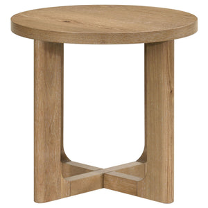 Kessler 2-piece Round Sculptural Wood Coffee Table Set Light Oak