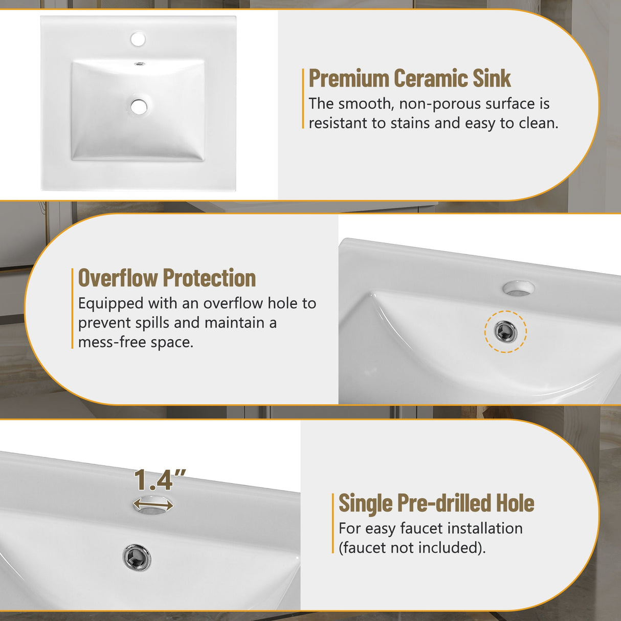 Elegant Bathroom Vanity With Ceramic Sink, Soft Close Door, Adjustable Shelf