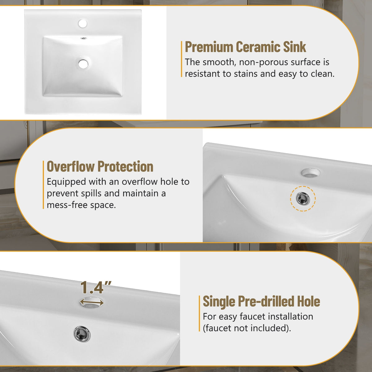 Elegant Bathroom Vanity With Ceramic Sink, Soft Close Door, Adjustable Shelf
