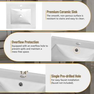 Elegant Bathroom Vanity With Ceramic Sink, Soft Close Door, Adjustable Shelf