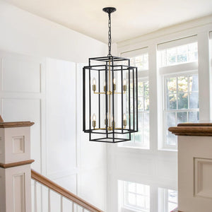 18' Modern 8-Light Black Gold Geometric Pendant Chandelier
