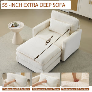 54" Plush Cloud Sofa: Modular Single + Ottoman Sofa with 22"