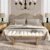 Bella-52'-Upholstered-Modern-Accent-Bench,-Ivory-White-Boucle-