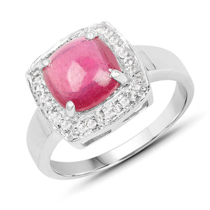 3.31 Carat Glass Filled Ruby and White Topaz .925 Sterling Silver Ring