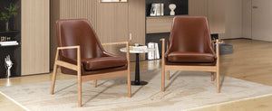 U-Can PU Leather Accent Chair Set of 2 Mid-Century Modern Armchair with Solid Wood Frame