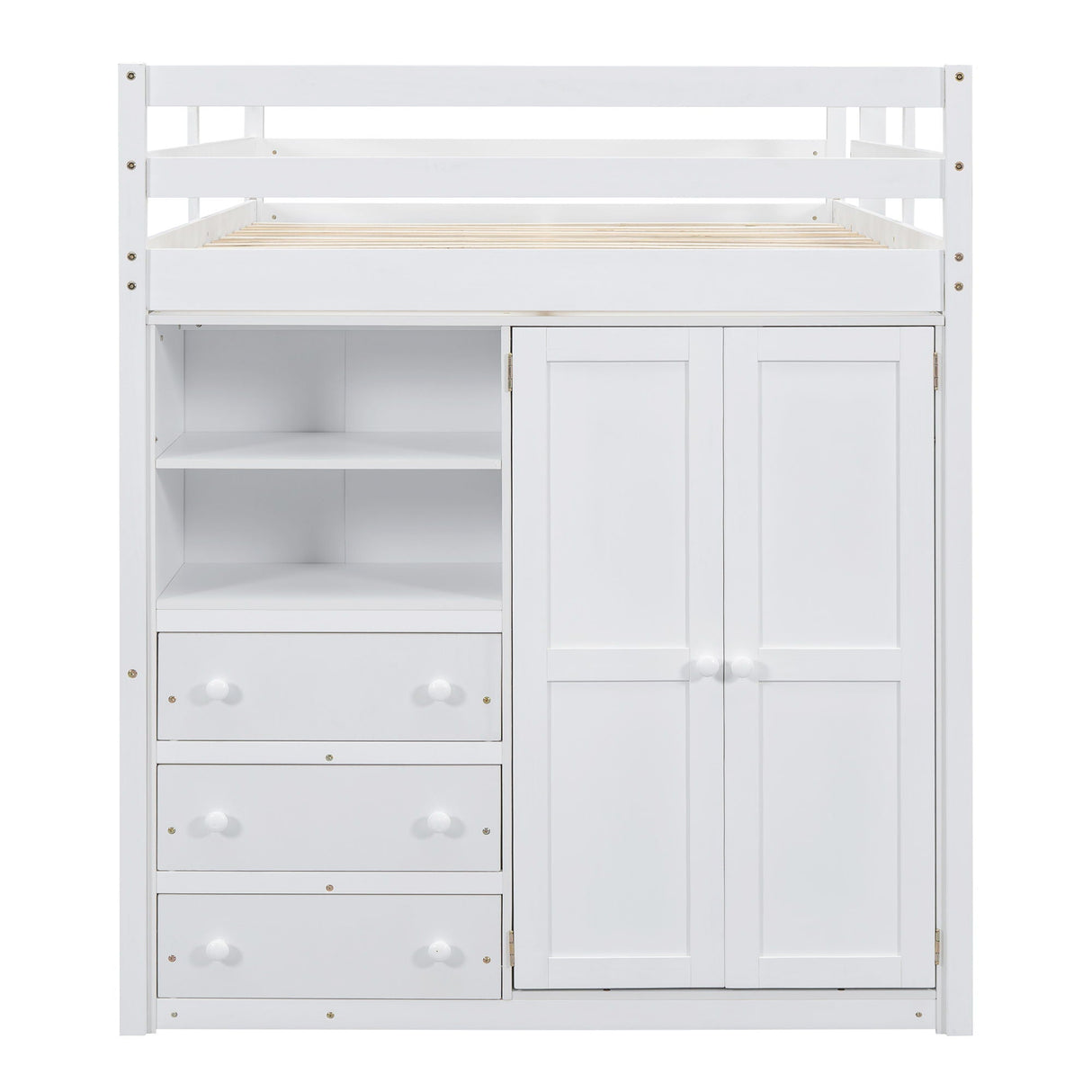 Loft Bed With Built In Wardrobe, Shelves And Drawers