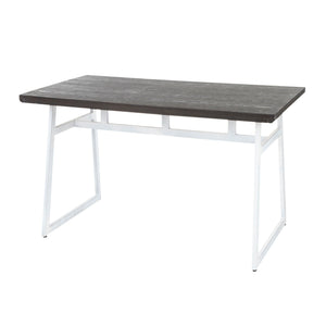 Industrial Dining Table with Geometric Metal Frame - Vintage White/Espresso