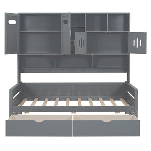 Daybed With All-In-One Cabinet And Shelf