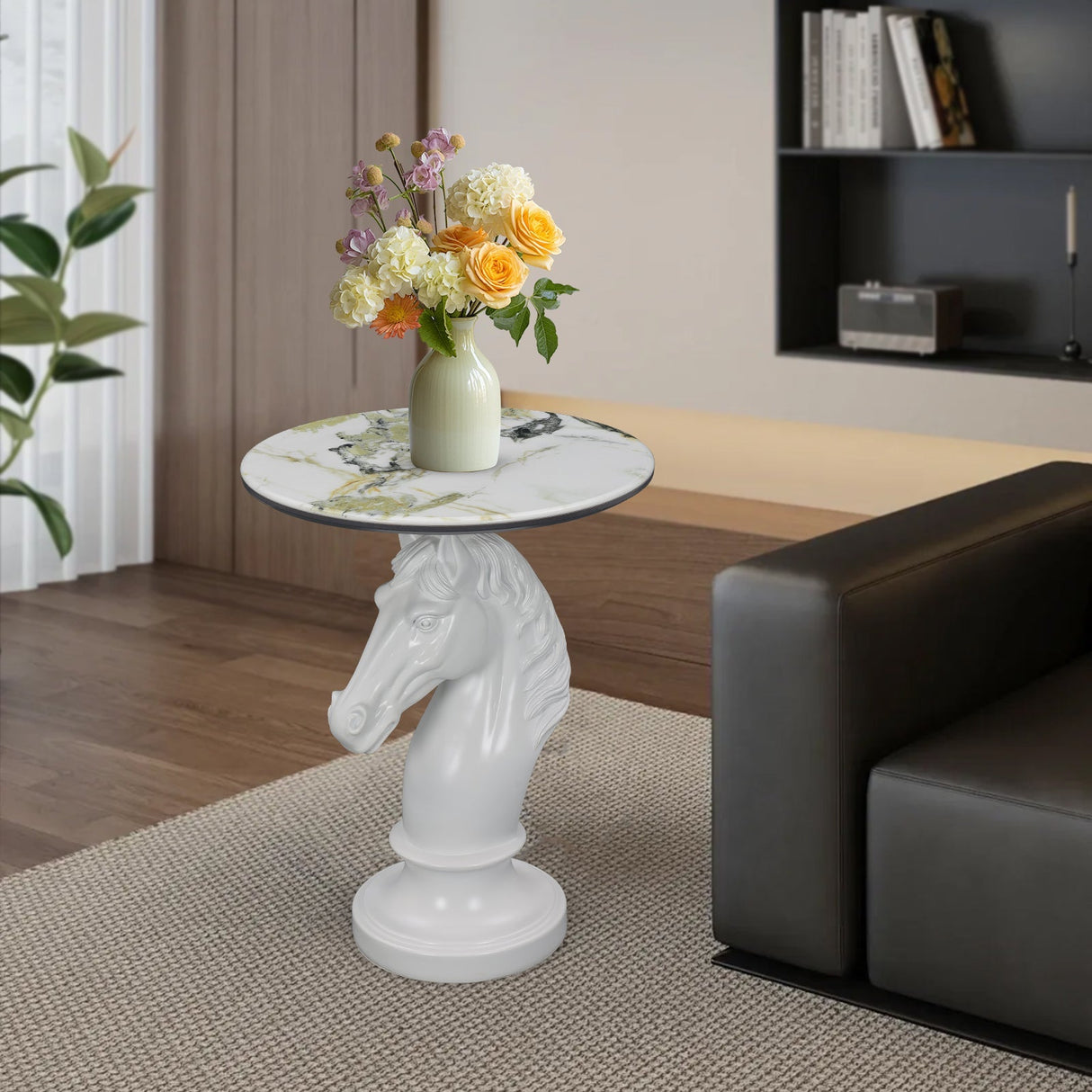 Horse Head Accent Table Animal Statue End Tables Livingroom, White