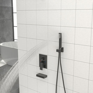12" Ceiling Mount Square Shower System With Waterfall Tub Spout And Handheld Shower