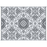 Reversible outdoor rug carpet, 9' x 12' waterproof plastic straw rug, gray & white floral