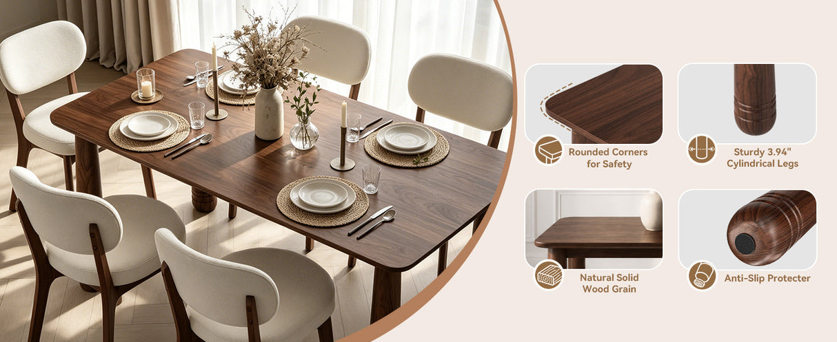 63" Solid Wood Dining Table Set with 4 Upholstered Chairs