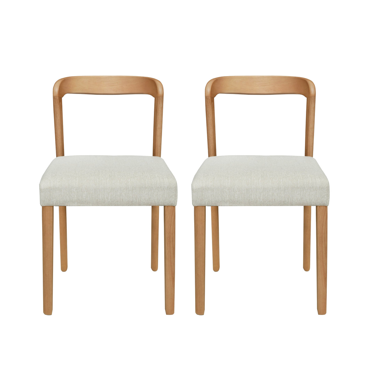 Solid Rubber Wood Dining Chairs (Natural Oak + Beige) Set of 2